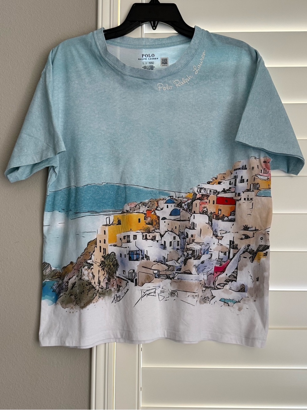 Polo by Ralph Lauren Light Blue to White Coastal Village Graphic Tee